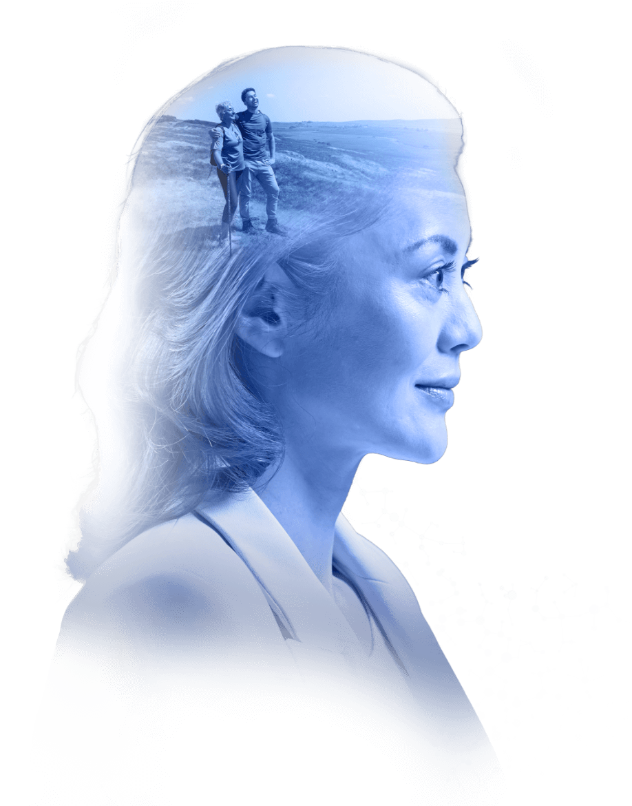 Scientist looking ahead image of a couple in her head